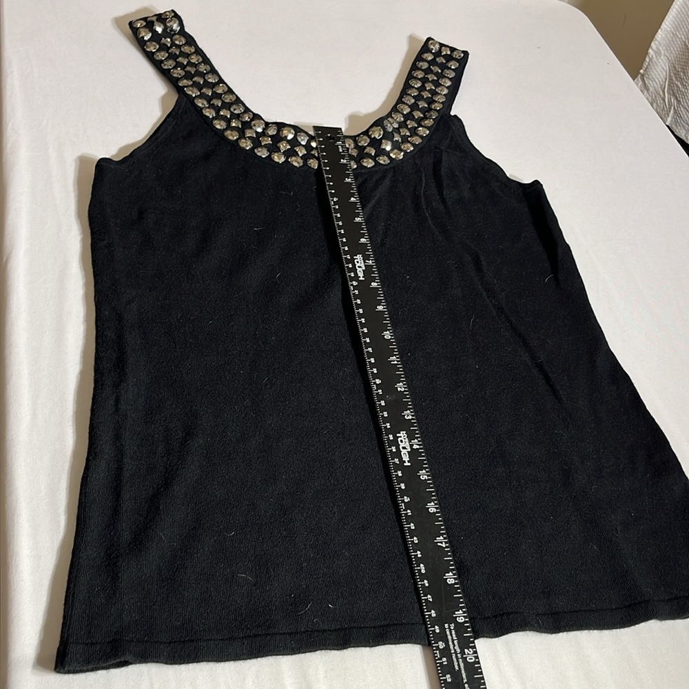 Kenra size large black knit tank top embellished black rhinestones runs large